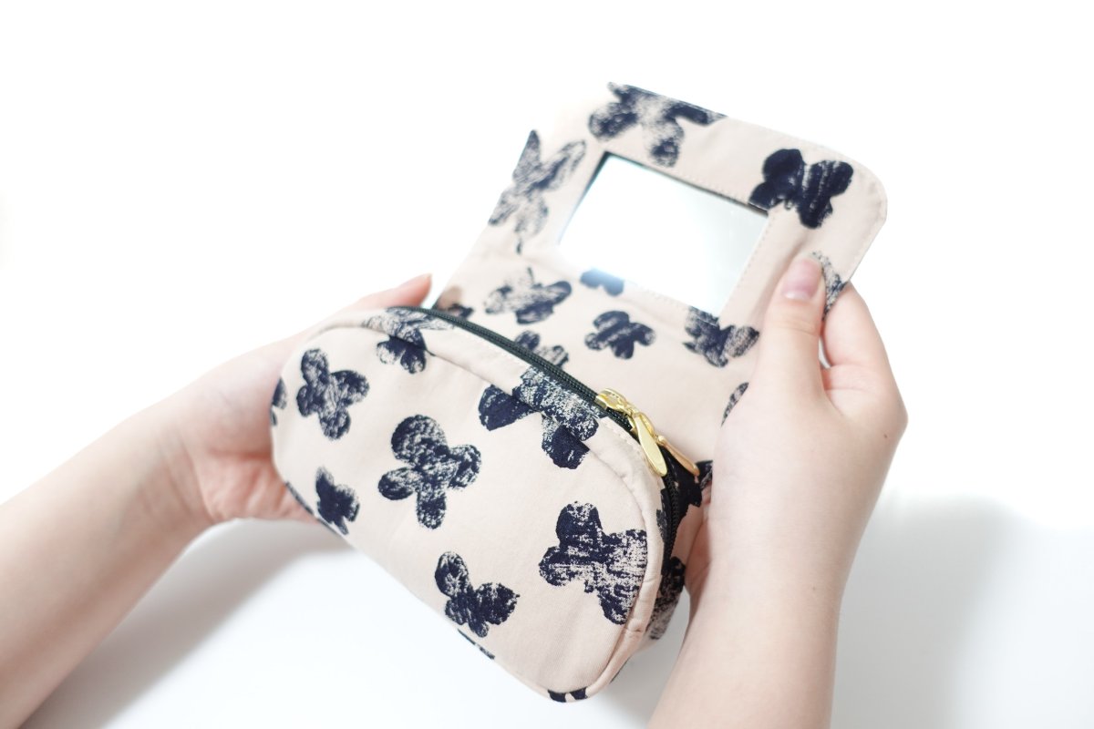 画像2:  Agnès(アニエス)ミラー付きラウンドファスナー開閉ポーチ（２サイズ展開） (2)